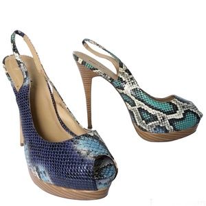 Miss Me Blue and Green Snakeskin Heels